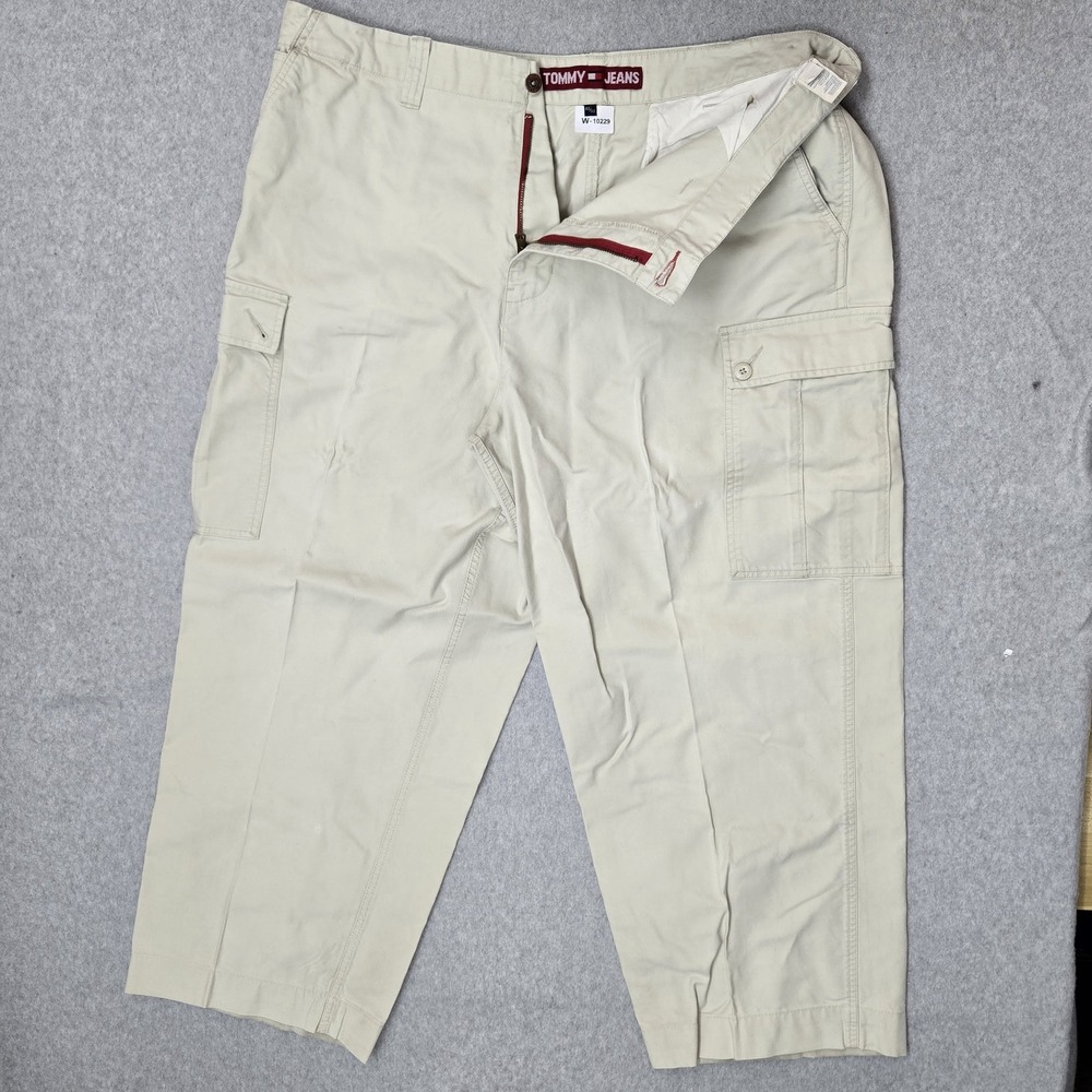 VINTAGE Tommy Jeans Men Shorts 42/32 Beige Cargo Baggy Grunge Skater Y2K